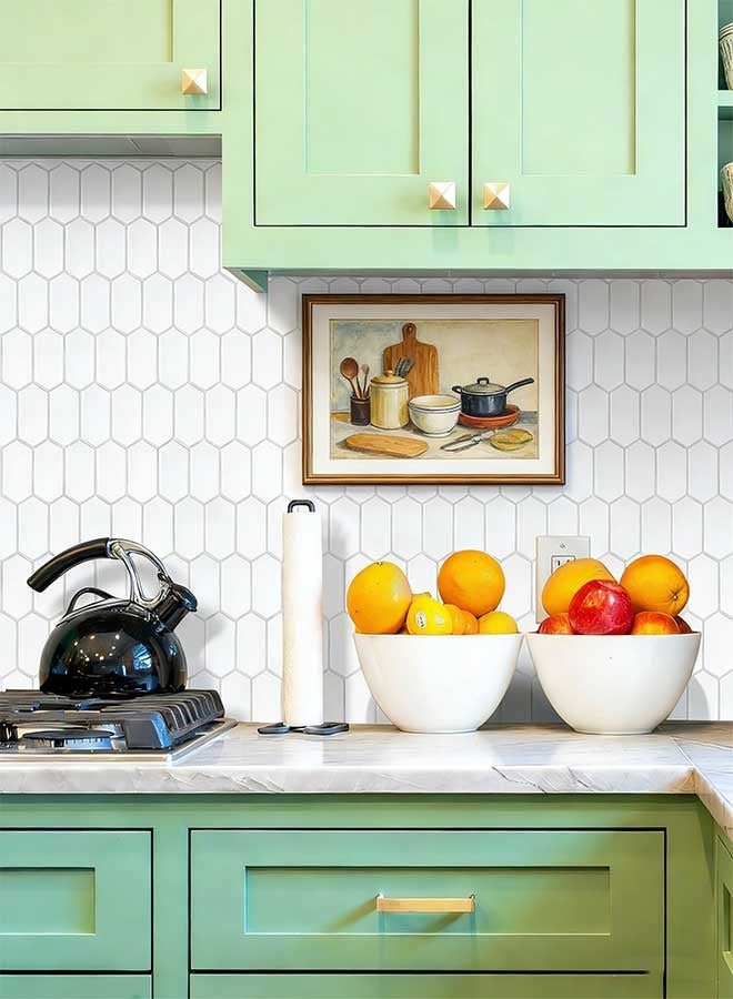 RAWAID Long Hexagon Peel and Stick Backsplash Tiles, 5-Sheet 3D Waterproof Self Adhesive Kitchen and Bathroom Wall Tiles, Easy to Install White Mosaic Wall Tile Sheets 12 x 12 Inches - Image 2